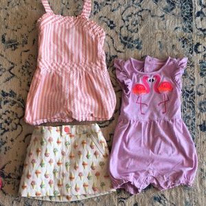 Two rompers and a skirt